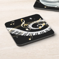 Piano Keys and Golden Music Notes Coaster