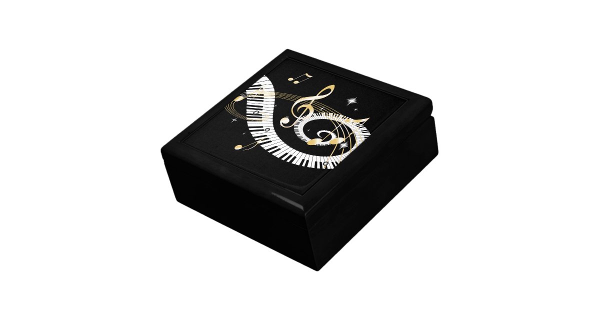 Piano Keys and Golden Music Notes Jewelry Box Zazzle