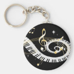 Piano Keys and Golden Music Notes Key Chains