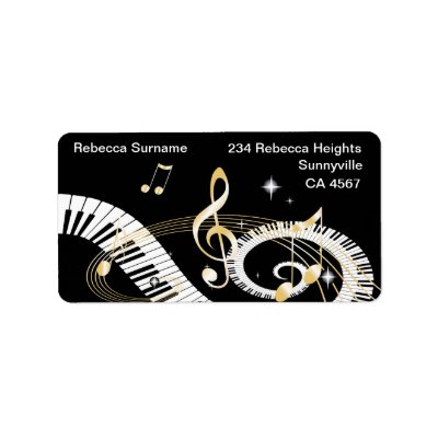 Piano Keys and Golden Music Notes Custom Address Labels