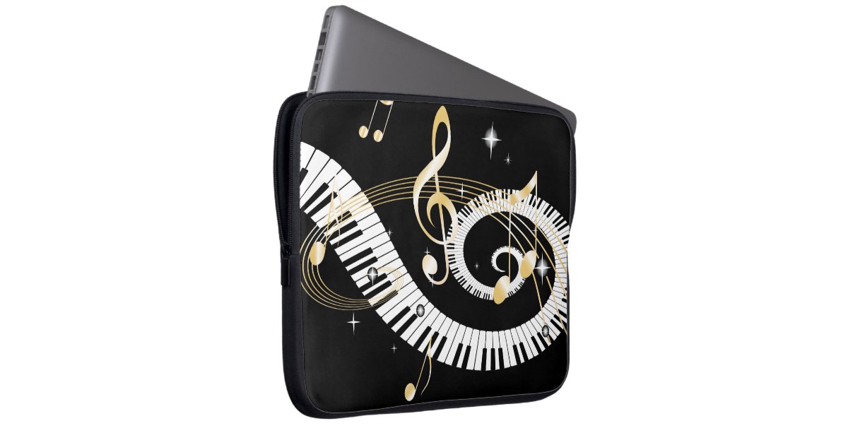 Piano Keys and Golden Music Notes Laptop Computer Sleeves Zazzle