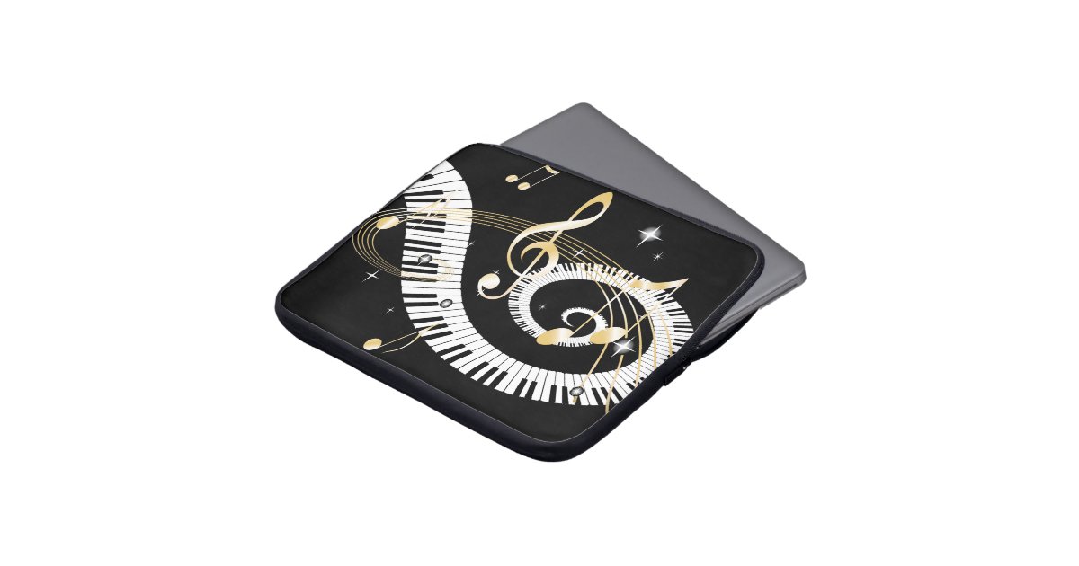 Piano Keys and Golden Music Notes Laptop Computer Sleeves Zazzle
