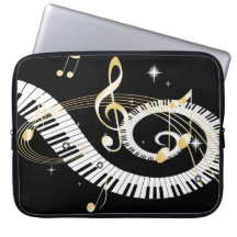 Piano Keys and Golden Music Notes Laptop Computer Sleeve
