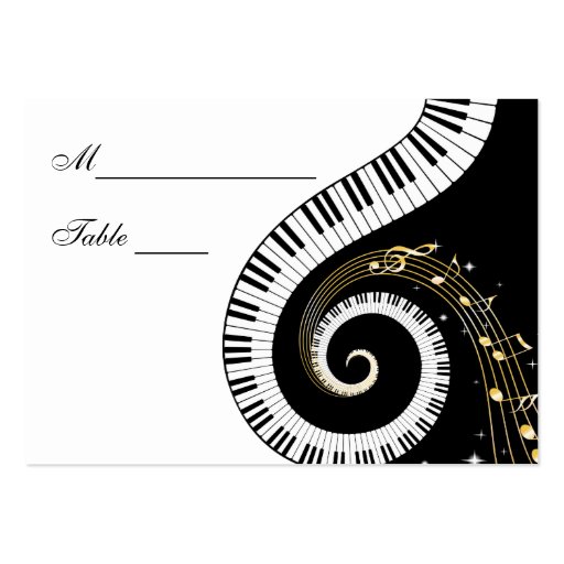 Piano Keys and Golden Music Notes Place Setting Business Card Template (front side)