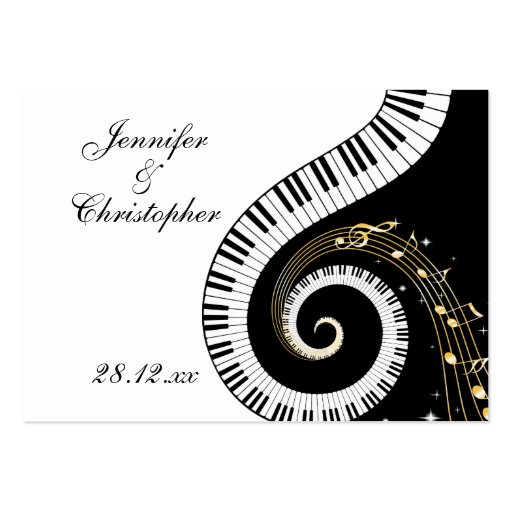 Piano Keys and Golden Music Notes Place Setting Business Card Template (back side)