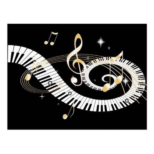 Piano Keys and Golden Music Notes Post Cards