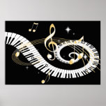 Piano Keys and Golden Music Notes Posters
