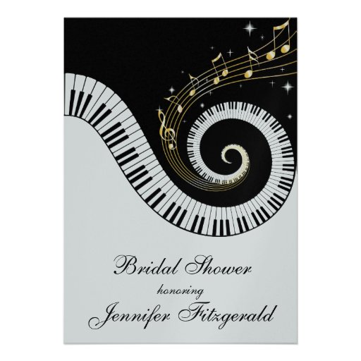 Piano Keys and Golden Musical Notes Bridal Shower Personalized Invitation