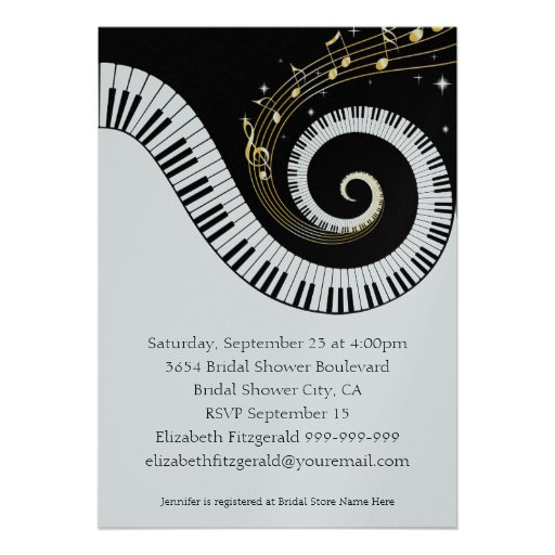 Piano Keys and Golden Musical Notes Bridal Shower Personalized Invitation