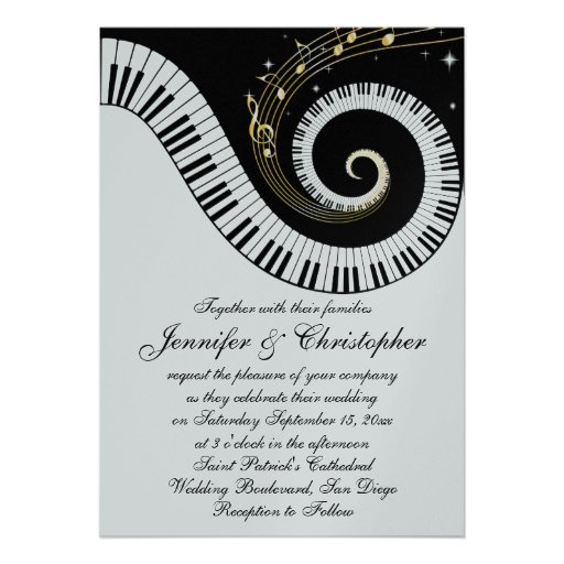 Piano Keys and Golden Musical Notes Wedding Custom Invites