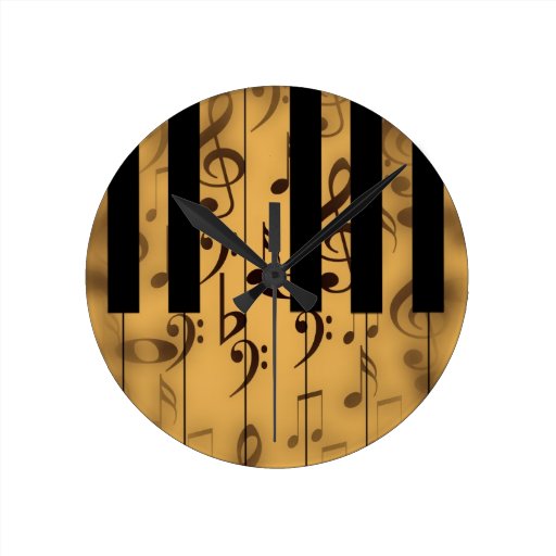 Piano Keys and Musical Notes Round Clock Zazzle