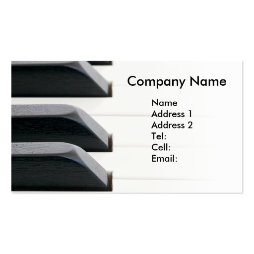 Piano keys fading to bright white business card templates (front side)