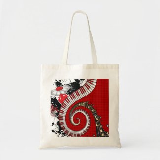 Piano Keys Music Notes Grunge Floral Swirls Canvas Bag