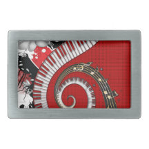 Piano Keys Music Notes Grunge Floral Swirls Rectangular Belt Buckle