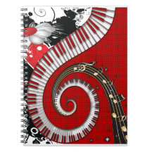 Piano Keys Music Notes Grunge Floral Swirls Notebooks
