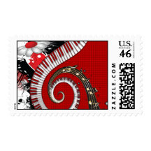 Piano Keys Music Notes Grunge Floral Swirls Stamp