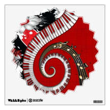 Piano Keys Music Notes Grunge Floral Swirls Wall Sticker