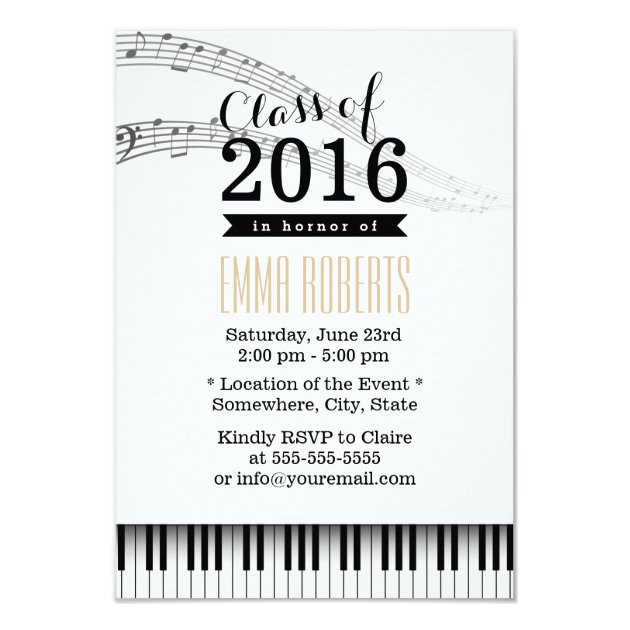Piano Keys & Music Notes Musical Graduation Party 3.5x5 Paper Invitation Card (front side)