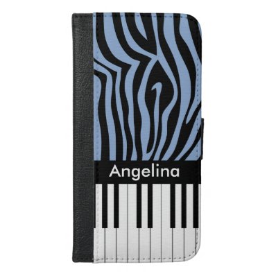 Piano Keys Sky Blue and black Zebra Print iPhone 6/6S Plus Wallet Case