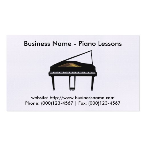 Piano Lessons Business Card: Piano 3D Model (front side)