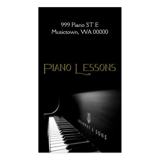 Piano Lessons, Instructor, Music Business Card (front side)