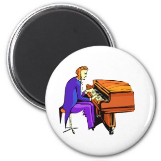 Piano man playing grand piano blue coat magnet
