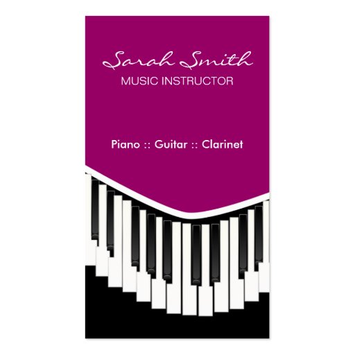 Piano Music Fuschia Business Cards (front side)