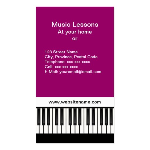 Piano Music Fuschia Business Cards (back side)