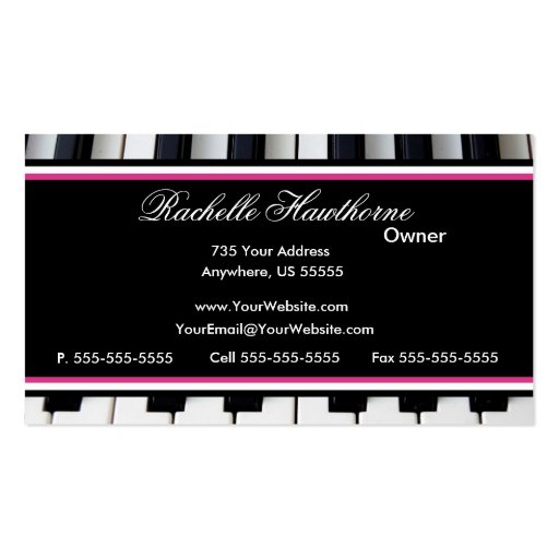 Piano Music Keys Business Cards ~ pink (back side)