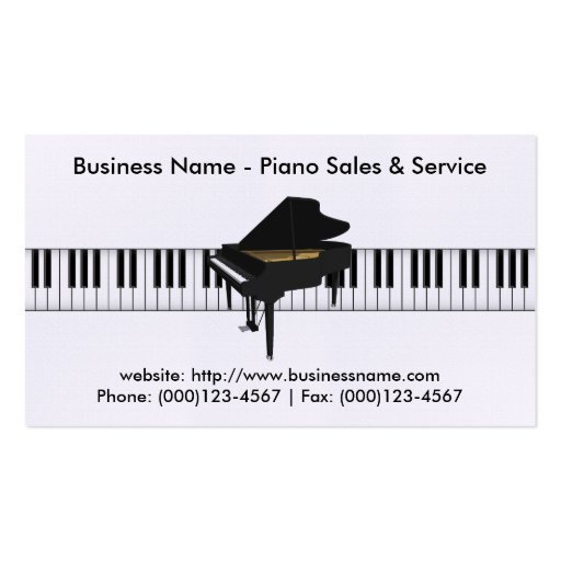 Piano Sales Business Card: Piano 3D Model (front side)