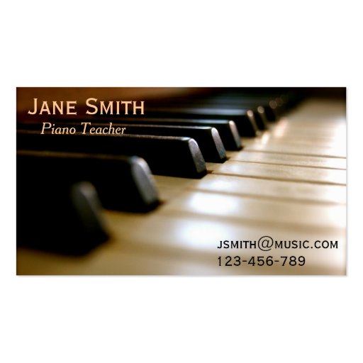 Piano Teacher freelance music tutor professional Business Card Template (front side)