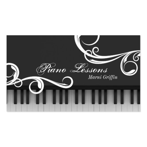 Piano Teacher Lessons Business Card Elegant Swirl (front side)
