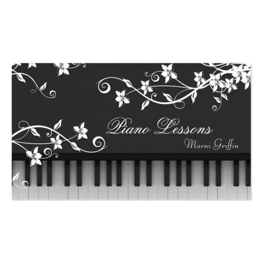 Piano Teacher Lessons Business Card Floral Swirl (front side)