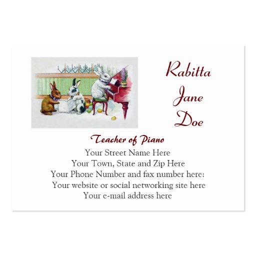 Piano Teacher Tutor Rabbit Breeder - Two Sided Business Cards (back side)