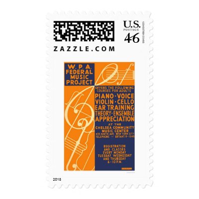 Piano Violin Classes 1939 WPA Postage Stamp by lc_wpa