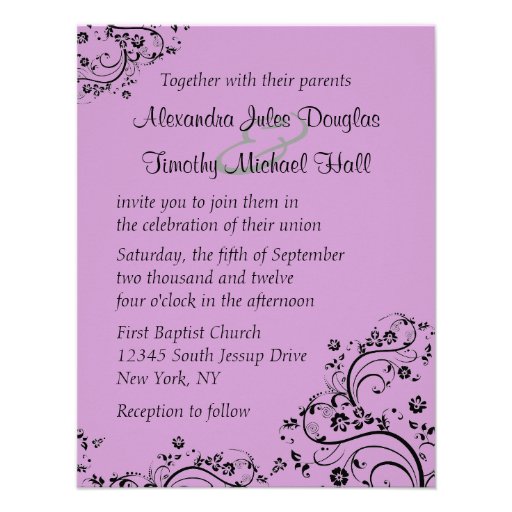 Pick a color back floral swirls wedding invitation