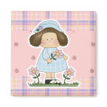 Picking Daisies Cute Flower Spring Girl Magnet