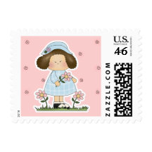 Picking Daisies Cute Flower Spring Girl Stamps