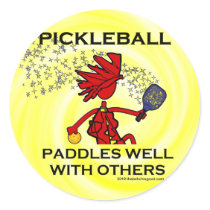 Pickleball Paddles Well With Others Round Stickers