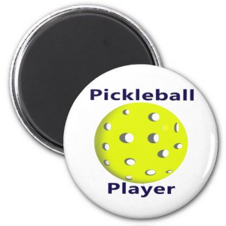 Pickleball Player Blue Text Yellow Ball Design magnet