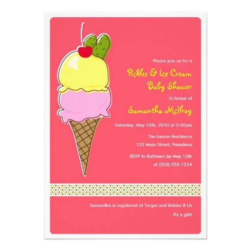 Pickles and IceCream Baby Shower, It's a Girl Custom Announcements