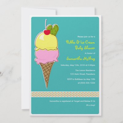 Custom Pickles and Ice Cream baby shower invitations measures 5x7 and is 