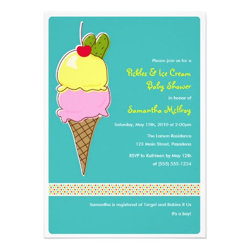 Pickles & Ice Cream Baby Shower, Baby Boy Personalized Invite (front side)