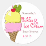 Pickles & Ice Cream, Girl Baby Shower Round Stickers