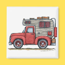 Pickup Truck Camper RV Magnets by art1st Pickup Truck Camper RV Magnets