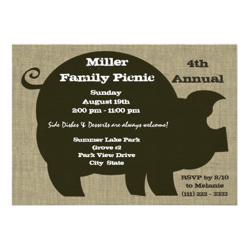 Picnic and BBQ Brown Hog Invitations (front side)