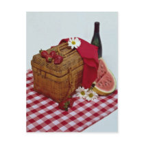 Picnic basket and watermelon slices postcards