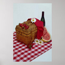 Picnic basket and watermelon slices print