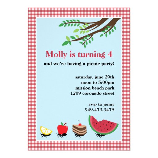 Picnic Birthday Party Invitation 5" X 7" Invitation Card Zazzle