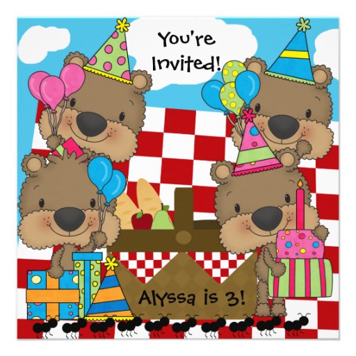 Picnic with the Teddy Bears Birthday Invitation